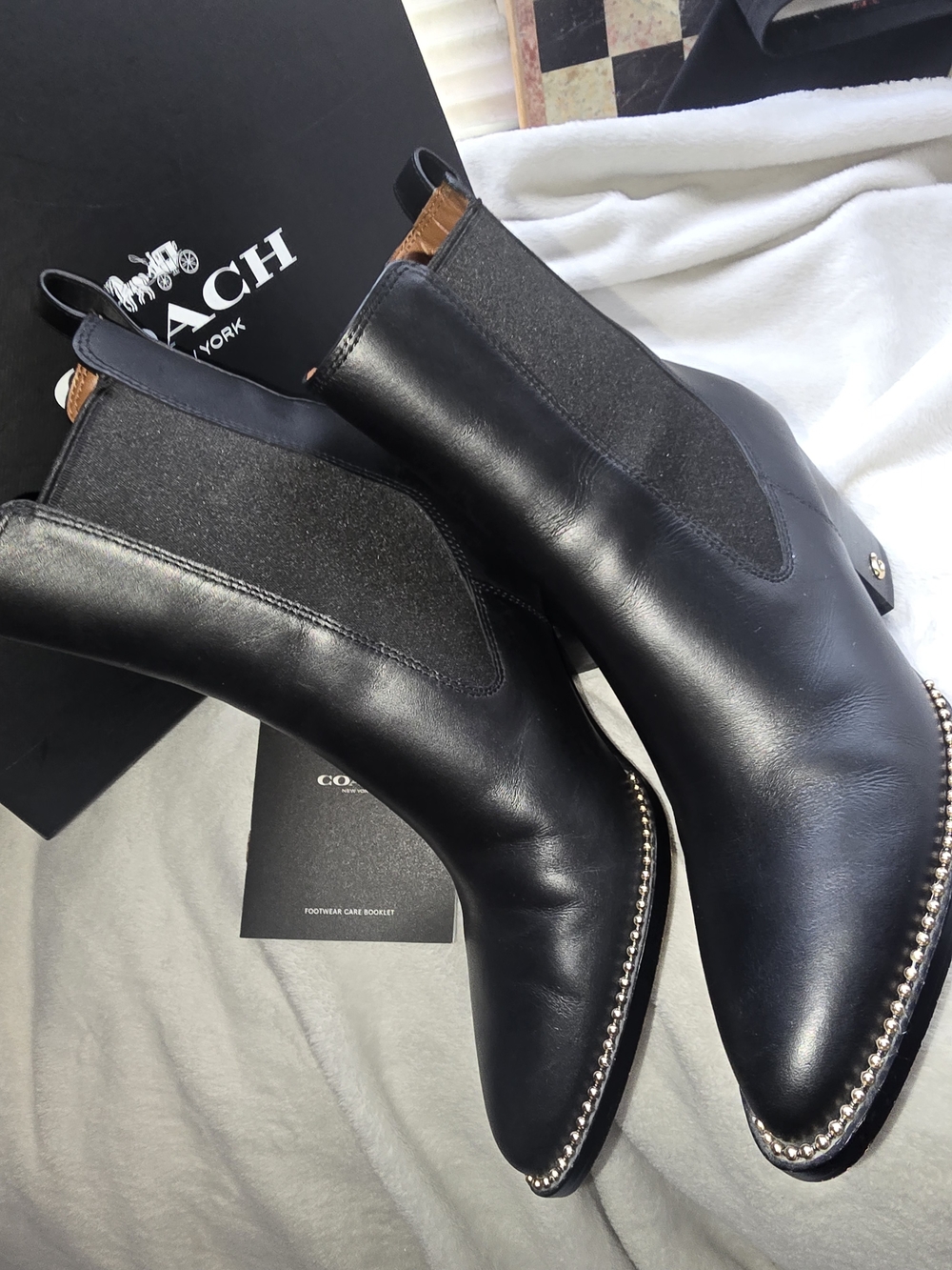Coach Women's Black Leather Pointed Chelsea Boots - Picture 5 of 7